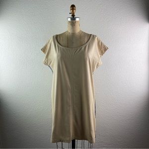 Koch l S Natural Raw Silk Contrast Metallic Vertical Stripe Minimal Shift Dress